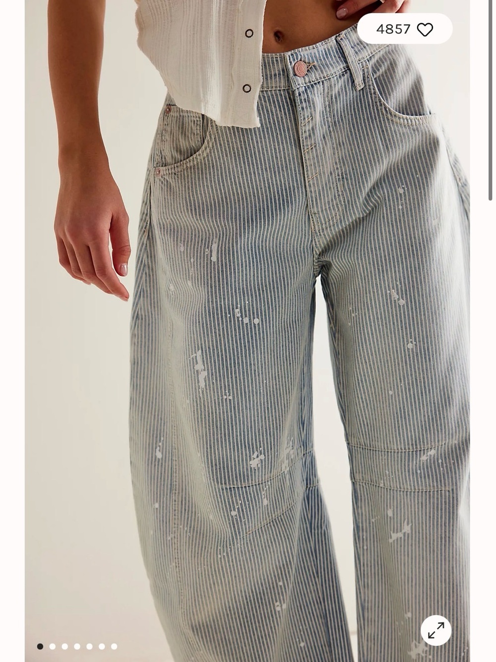 Free People Light Blue Pinstripe Wide-Leg Jeans with White Paint Detail